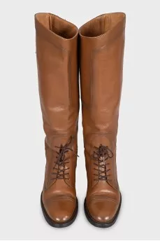 Brown leather boots with laces