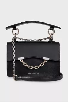 Black leather bag with silver hardware