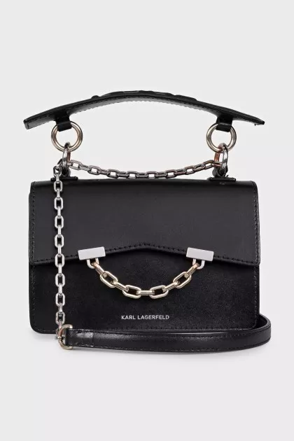 Black leather bag with silver hardware