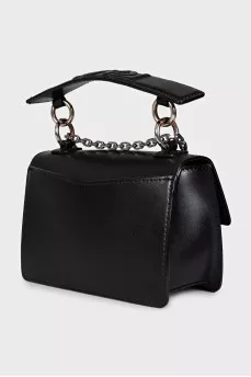 Black leather bag with silver hardware