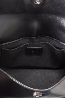Black leather bag with silver hardware