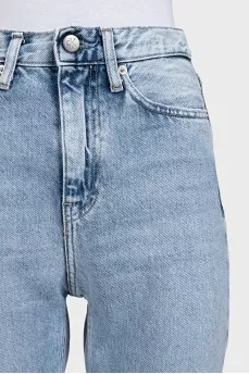 Ripped blue high-waist straight jeans