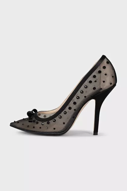 Transparent pumps decorated with rhinestones