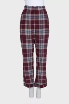 Straight-leg checked silk trousers
