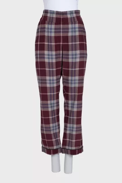 Straight-leg checked silk trousers