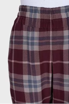 Straight-leg checked silk trousers