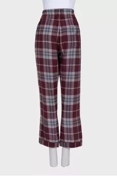 Straight-leg checked silk trousers