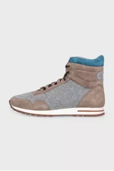 High-top grey suede sneakers