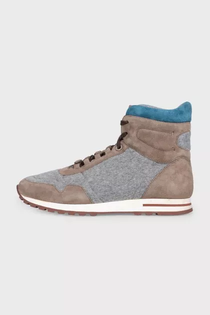 High-top grey suede sneakers