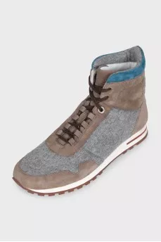High-top grey suede sneakers