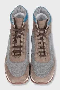 High-top grey suede sneakers