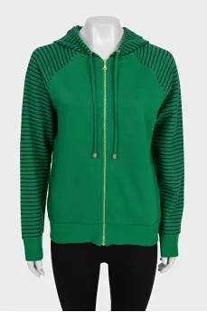 Zip-up hoodie with striped sleeves