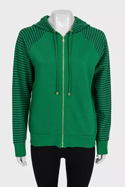 Zip-up hoodie with striped sleeves