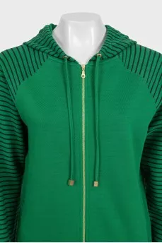 Zip-up hoodie with striped sleeves