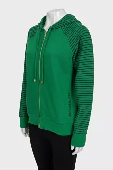 Zip-up hoodie with striped sleeves