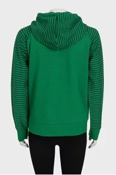 Zip-up hoodie with striped sleeves