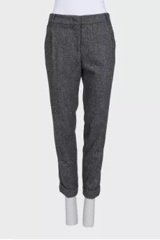 Gray suit of trousers and jacket with wraparound