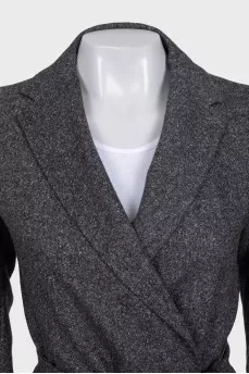 Gray suit of trousers and jacket with wraparound