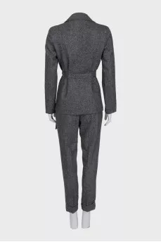 Gray suit of trousers and jacket with wraparound