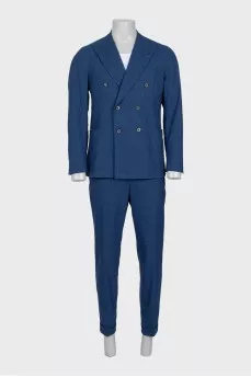 Men's blue houndstooth print suit