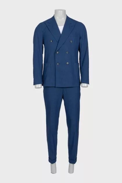 Men's blue houndstooth print suit