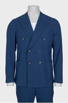 Men's blue houndstooth print suit