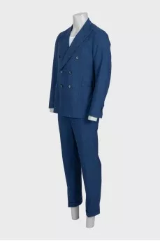 Men's blue houndstooth print suit