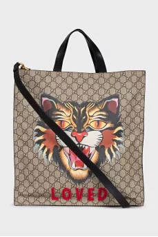 Brown canvas print shopper