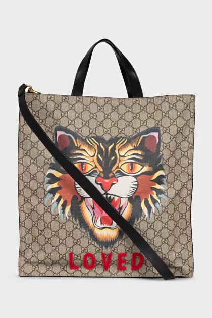 Brown canvas print shopper