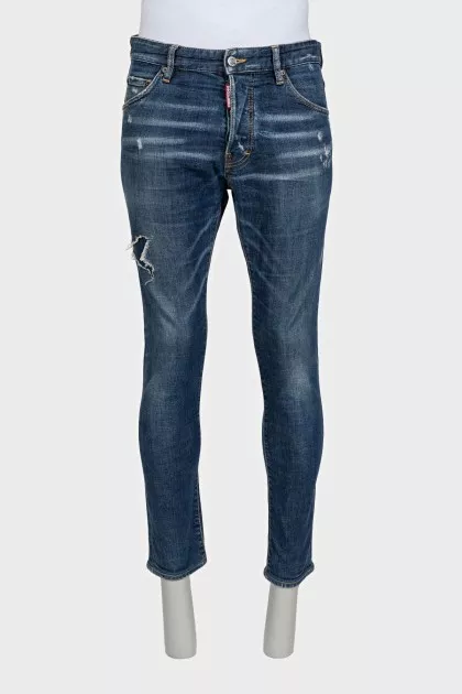 Men's mid-rise jeans with a ripped effect