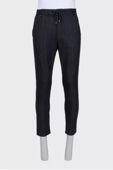 Men's black striped drawstring trousers