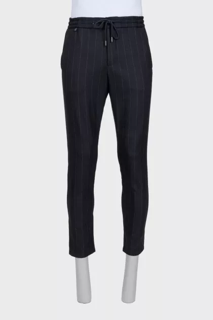 Men's black striped drawstring trousers