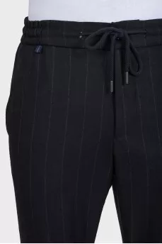 Men's black striped drawstring trousers