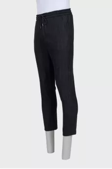 Men's black striped drawstring trousers