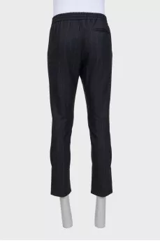 Men's black striped drawstring trousers