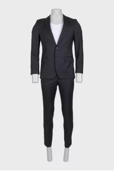 Men's straight black wool suit