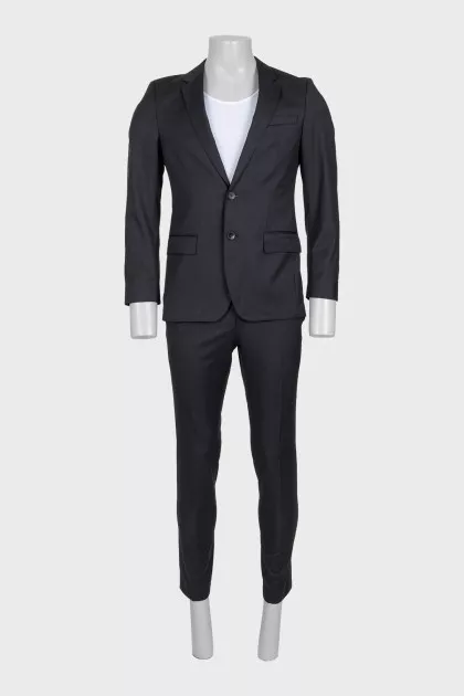 Men's straight black wool suit