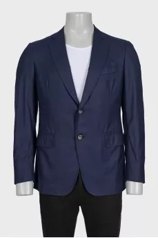 Men's single-breasted blue wool and silk jacket