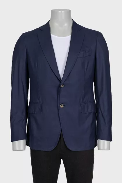 Men's single-breasted blue wool and silk jacket