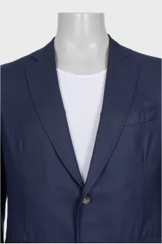 Men's single-breasted blue wool and silk jacket