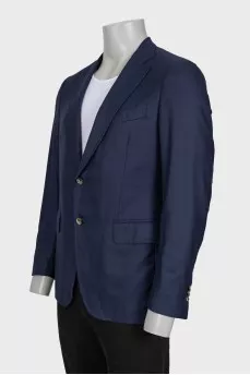 Men's single-breasted blue wool and silk jacket