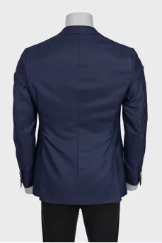 Men's single-breasted blue wool and silk jacket