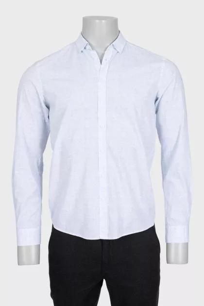 Men's light blue button-down shirt with print