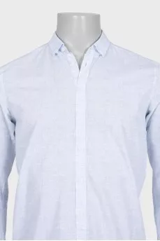 Men's light blue button-down shirt with print