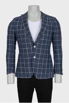 Men's linen blazer with a checkered print