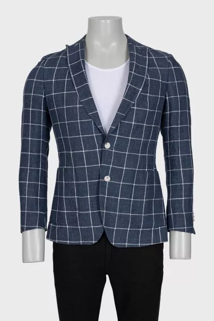Men's linen blazer with a checkered print