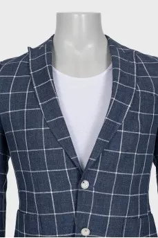 Men's linen blazer with a checkered print