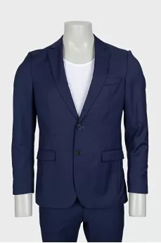 Men's blue straight-cut wool suit