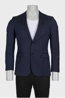 Men's single-breasted blue wool jacket
