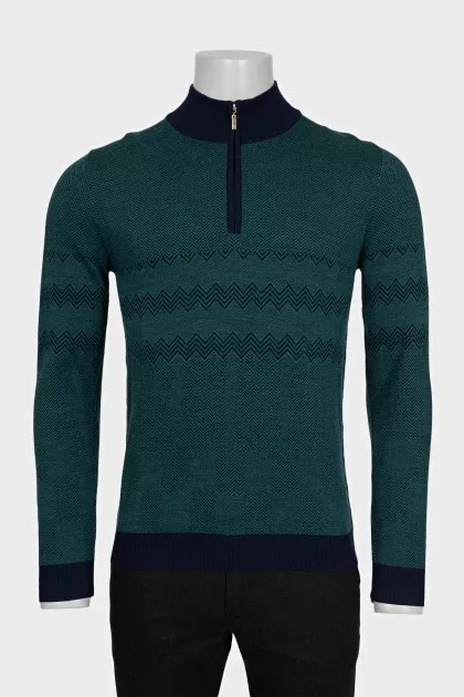 Men's green printed wool pullover